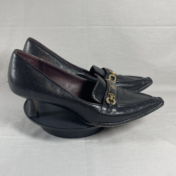 Tory Burch Shoes - Tory Burch Women's Black Leather Pointed Toe Kitten Heel Loafers Shoe Size 9